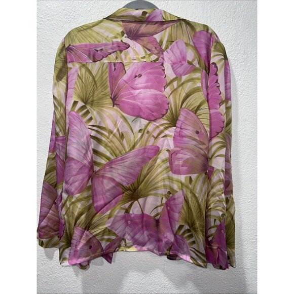Vintage 90s Tommy Bahama Womens XL Silk Satin Butterfly Button Shirt Blouse 2pc - Picture 8 of 16